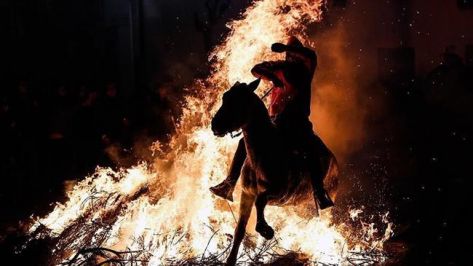 خيول إسبانية تناطح النيران..!